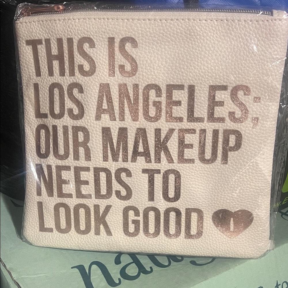 Beige Makeup Pouch with Fun Text